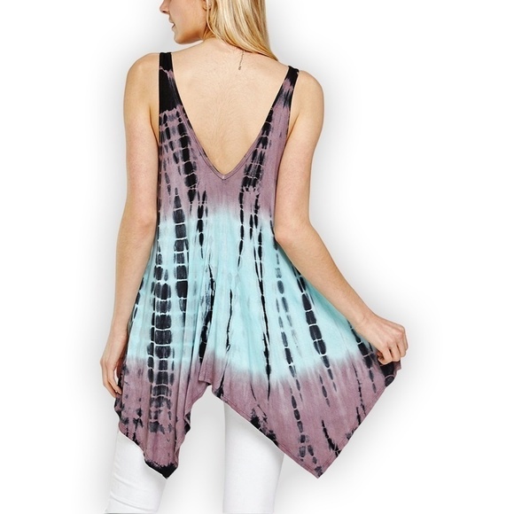 URBAN X Tie Dye Rayon Top Tunic Tank Mocha Plum Mint Hippie Boho - Picture 4 of 7